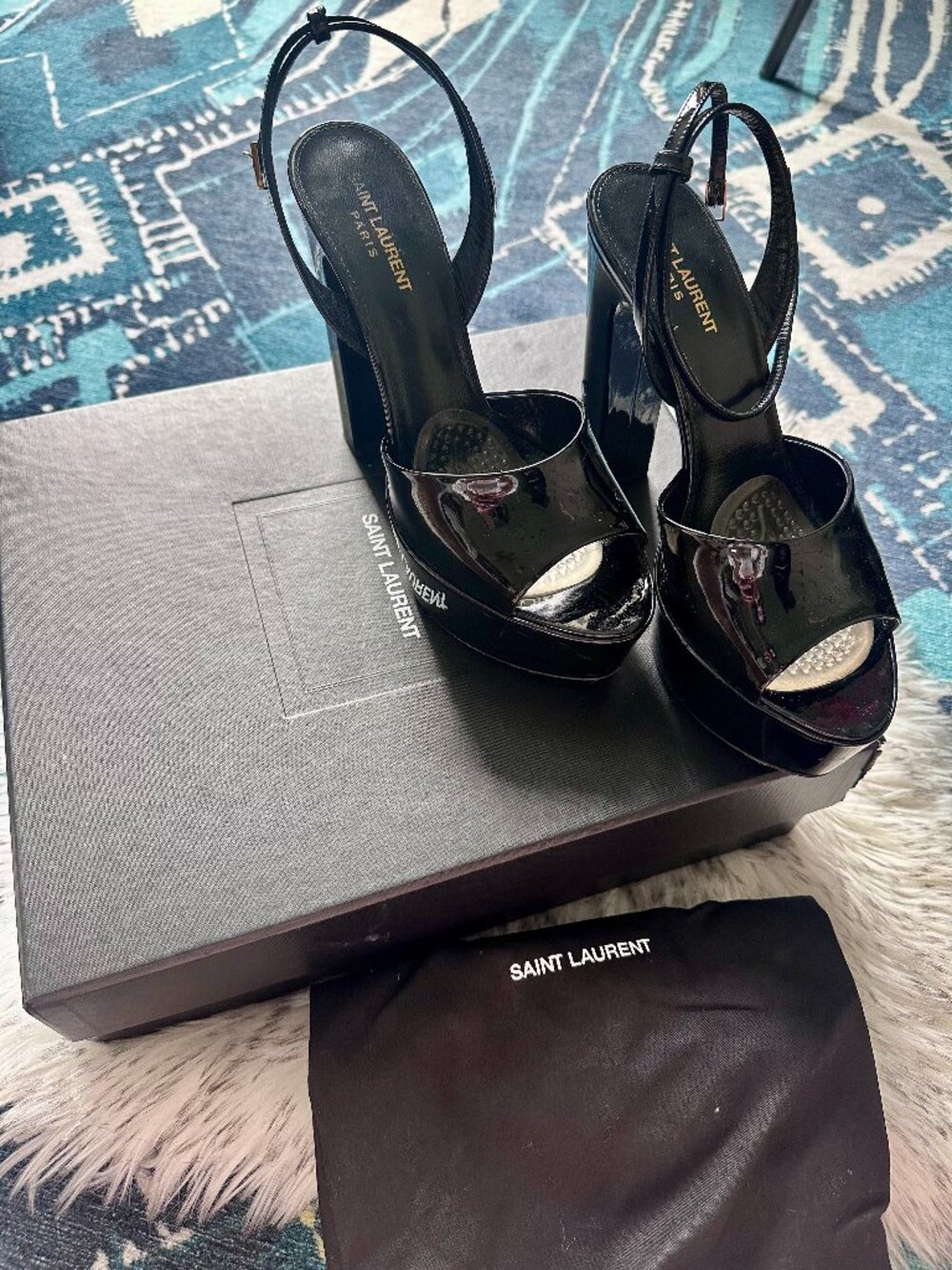 Saint Laurent Sexy 95 Patent Platform Sandal, EU size 40.5